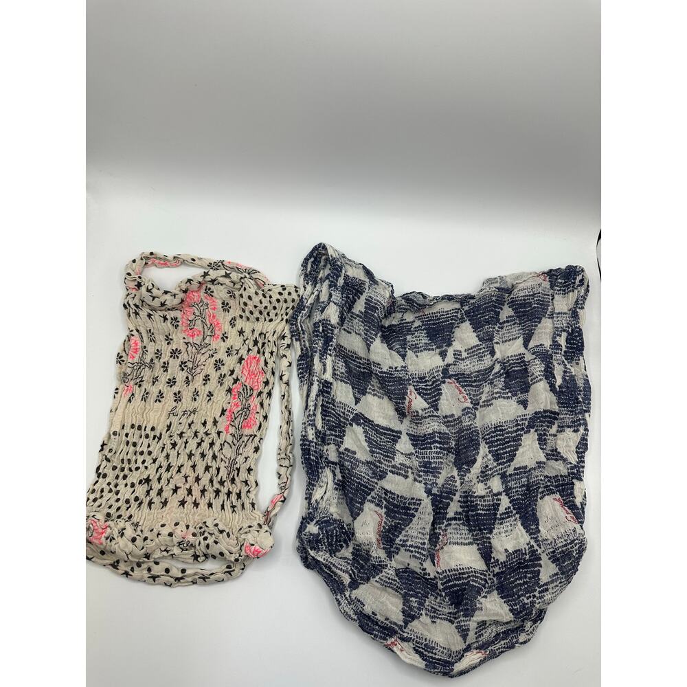 Lot of 2 Free People Boho Linen Reusable Tote Shopping Bags EUC